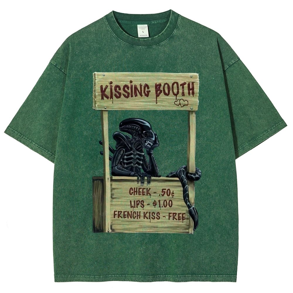 Fun Retro Monster Kissing Booth Unisex Fit Washed T-Shirt