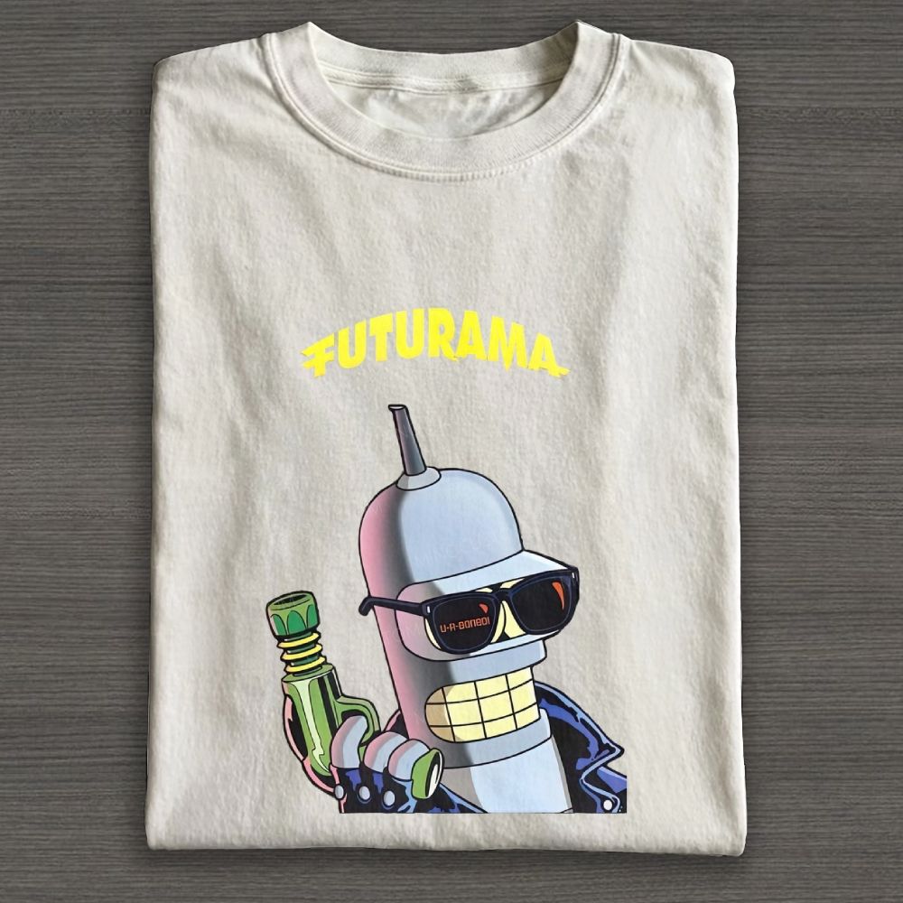 Retro Cool Sci‑Fi Robot Graphic Cotton T-shirt