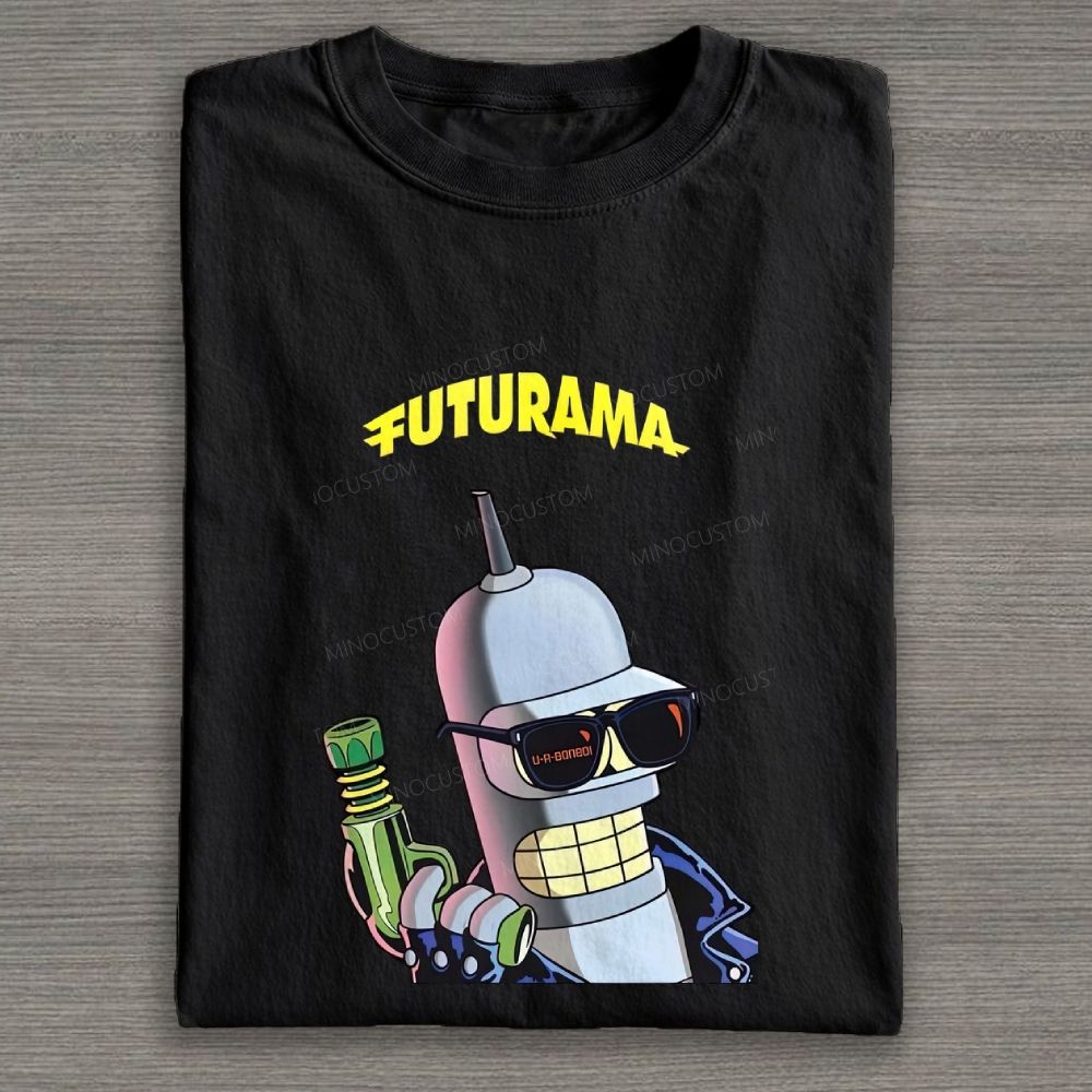 Retro Cool Sci‑Fi Robot Graphic Cotton T-shirt