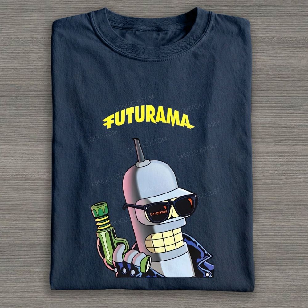 Retro Cool Sci‑Fi Robot Graphic Cotton T-shirt