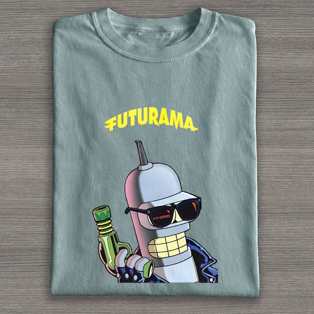 Retro Cool Sci‑Fi Robot Graphic Cotton T-shirt