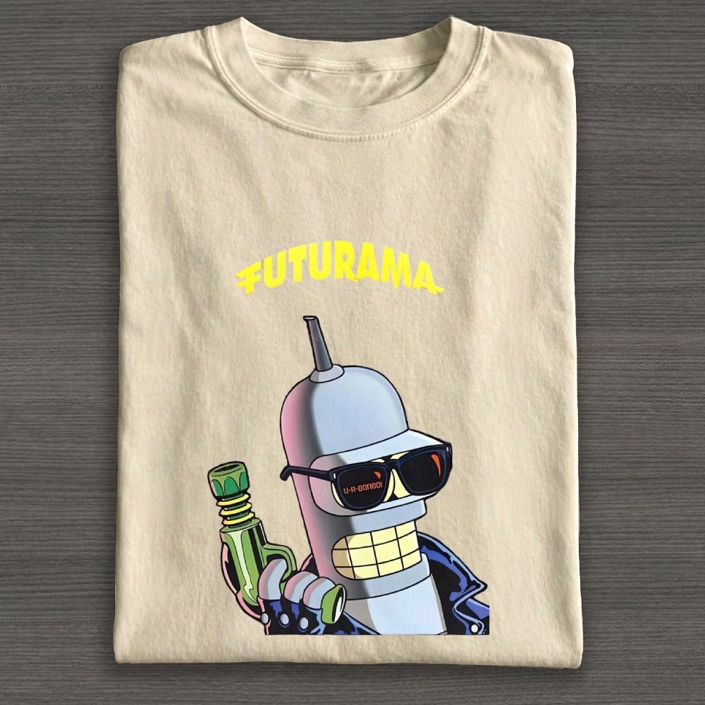 Retro Cool Sci‑Fi Robot Graphic Cotton T-shirt
