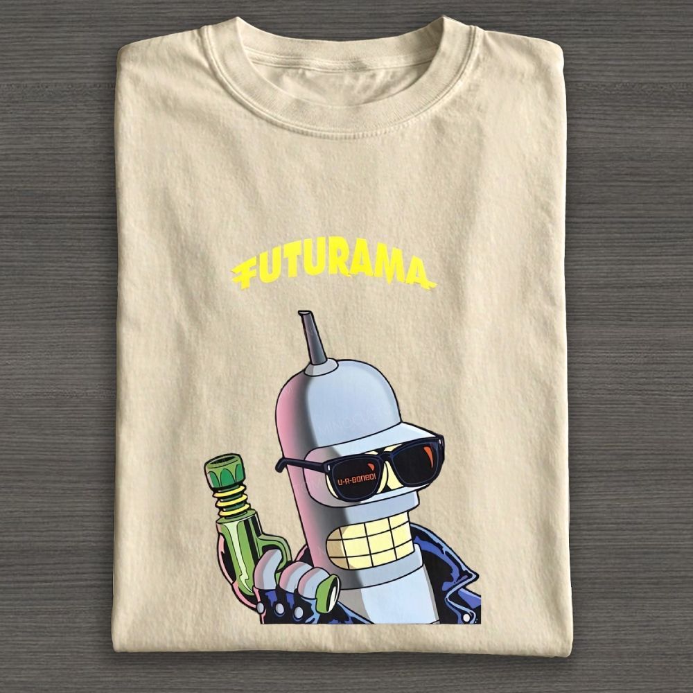 Retro Cool Sci‑Fi Robot Graphic Cotton T-shirt