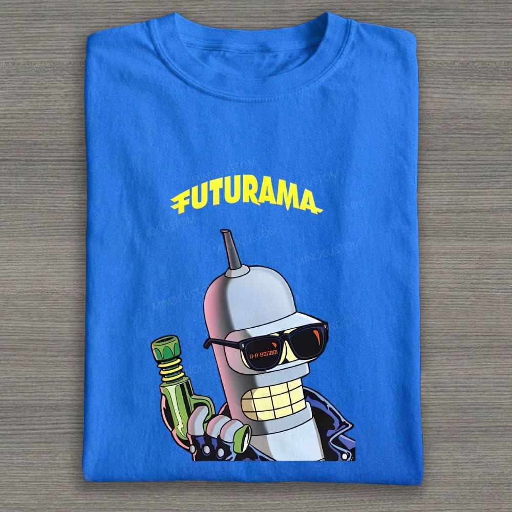 Retro Cool Sci‑Fi Robot Graphic Cotton T-shirt