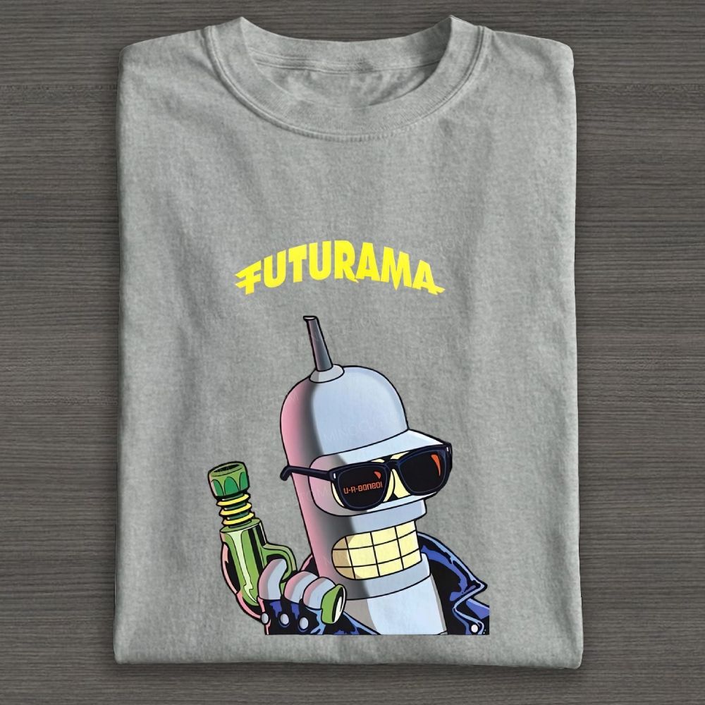 Retro Cool Sci‑Fi Robot Graphic Cotton T-shirt