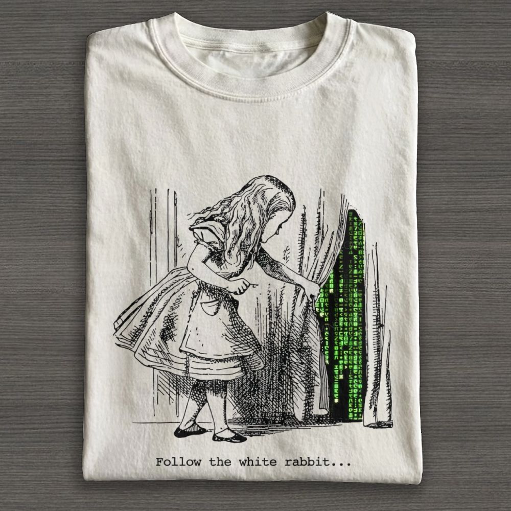 Vintage Alice Style Fantasy Cyber Code Graphic Cotton T-shirt
