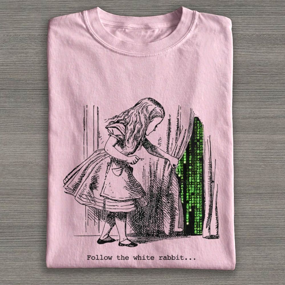 Vintage Alice Style Fantasy Cyber Code Graphic Cotton T-shirt