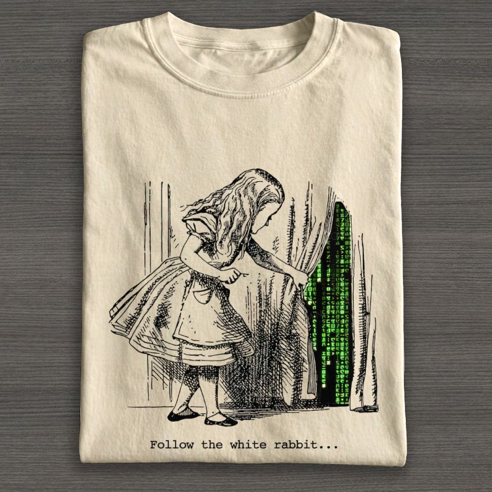 Vintage Alice Style Fantasy Cyber Code Graphic Cotton T-shirt