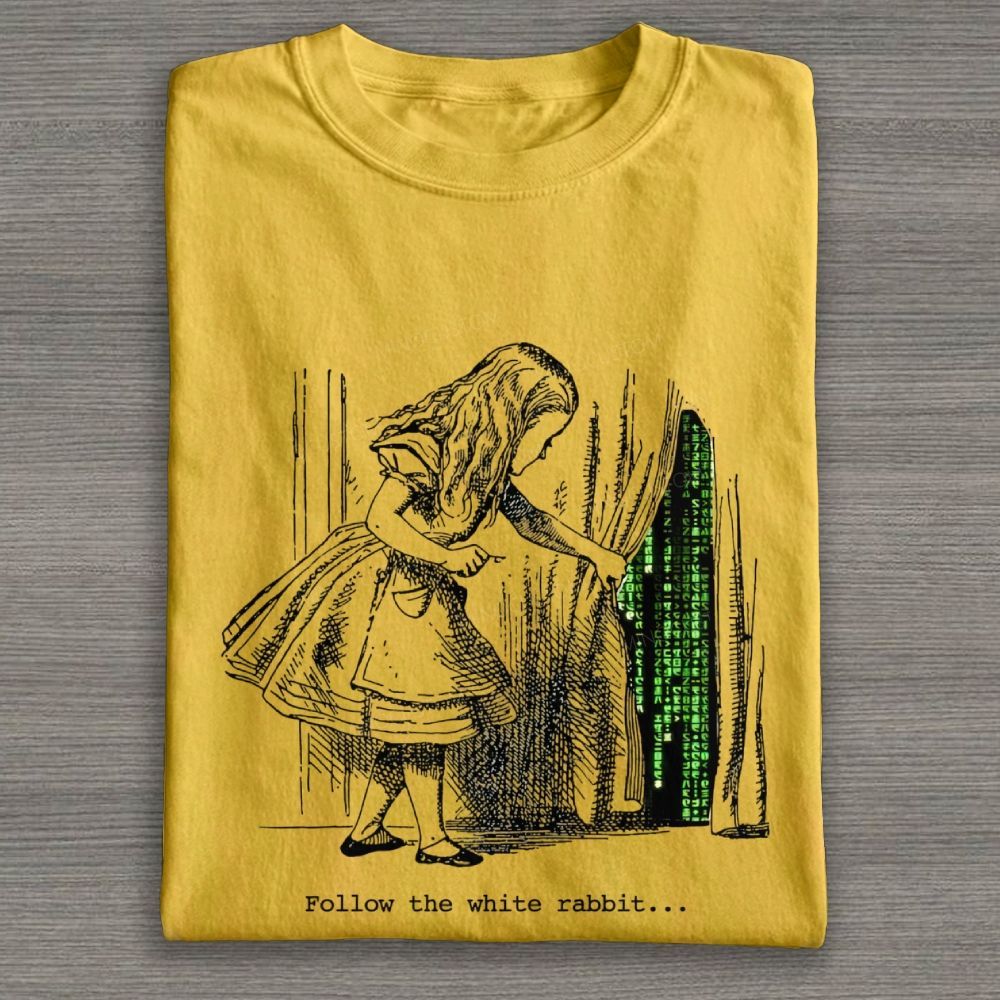 Vintage Alice Style Fantasy Cyber Code Graphic Cotton T-shirt