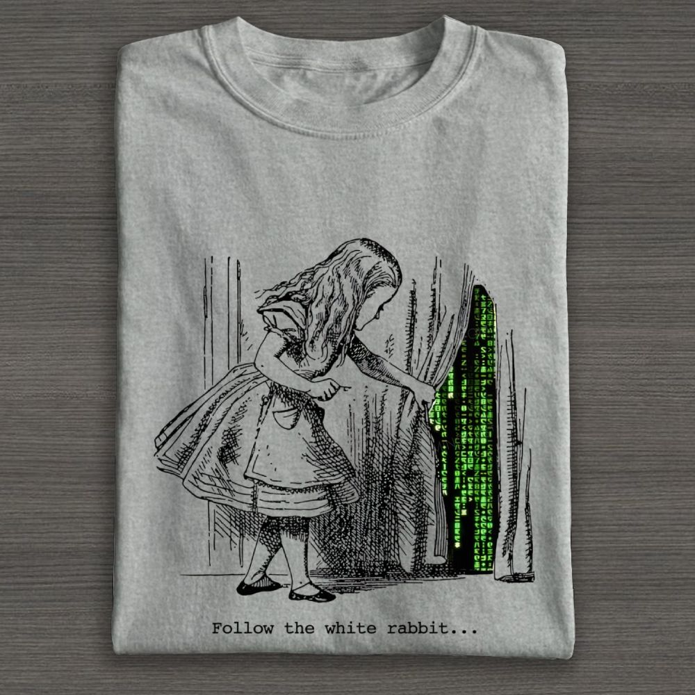 Vintage Alice Style Fantasy Cyber Code Graphic Cotton T-shirt