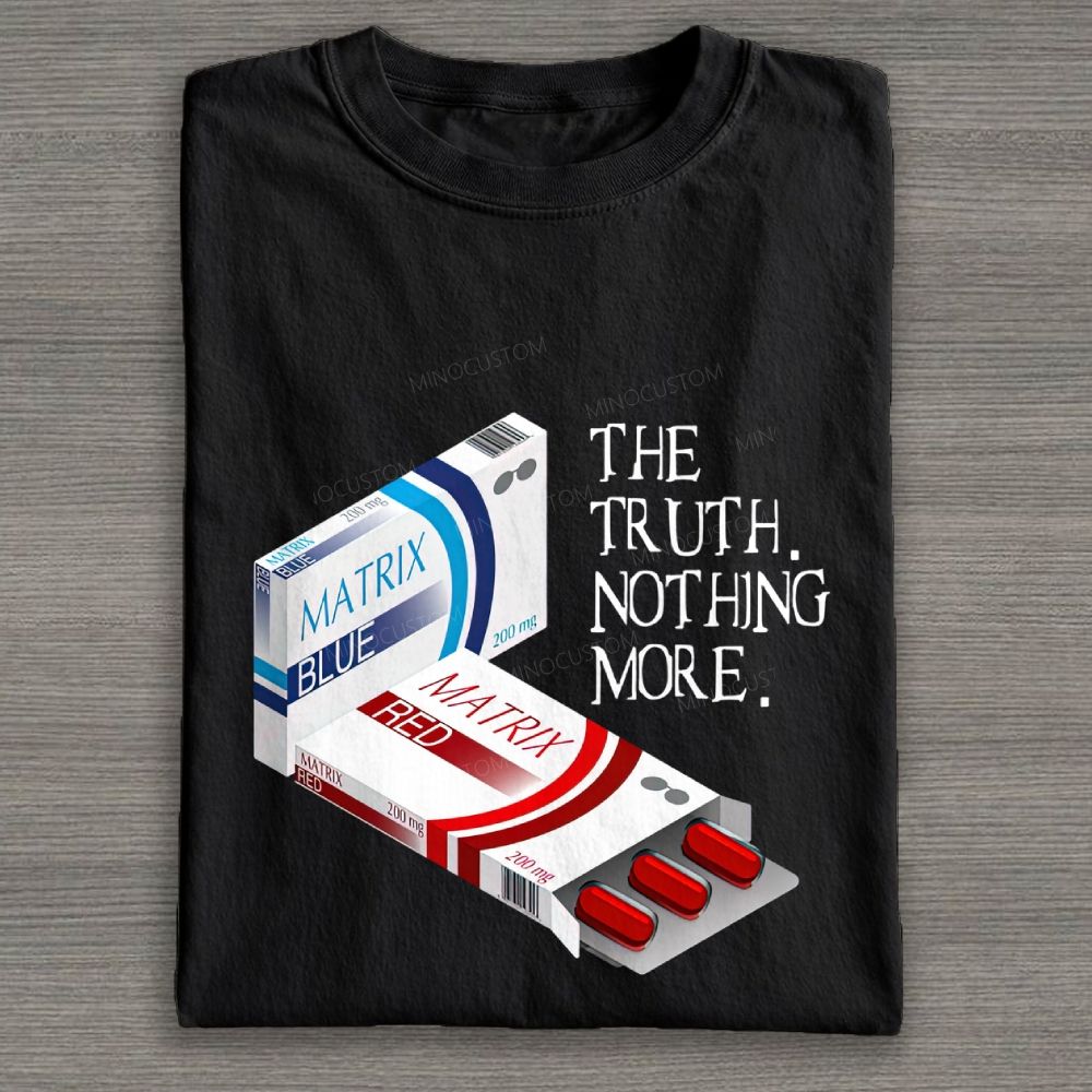 Retro Cyber Red Blue Pill Box Graphic Cotton T-shirt