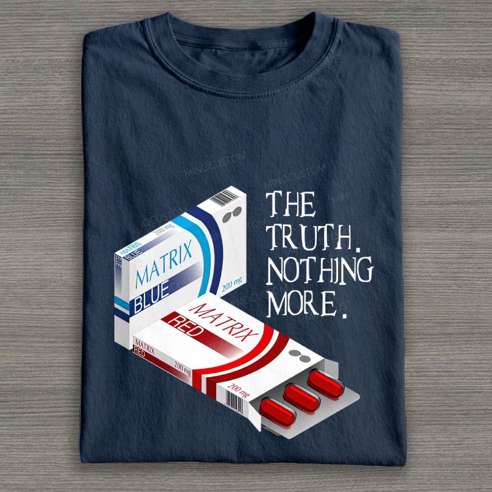 Retro Cyber Red Blue Pill Box Graphic Cotton T-shirt