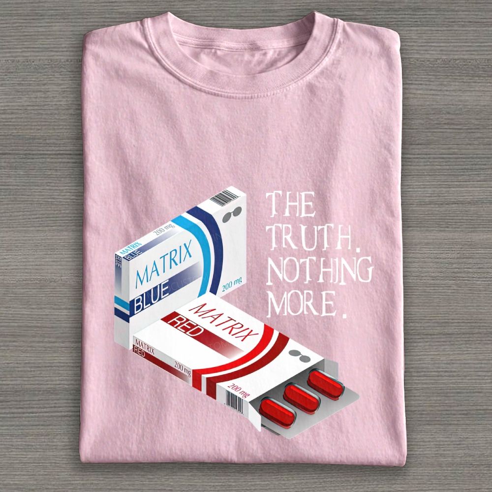 Retro Cyber Red Blue Pill Box Graphic Cotton T-shirt