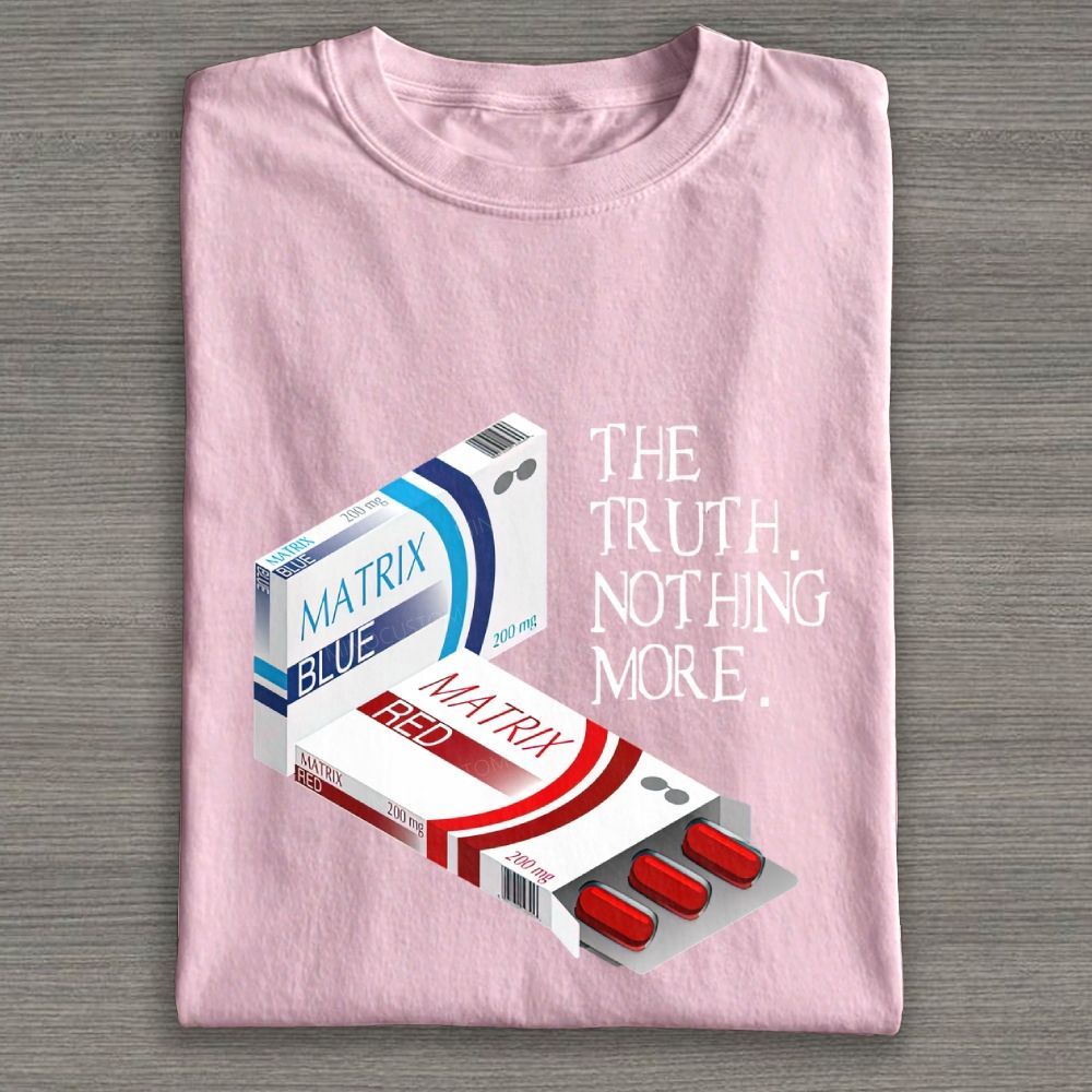 Retro Cyber Red Blue Pill Box Graphic Cotton T-shirt
