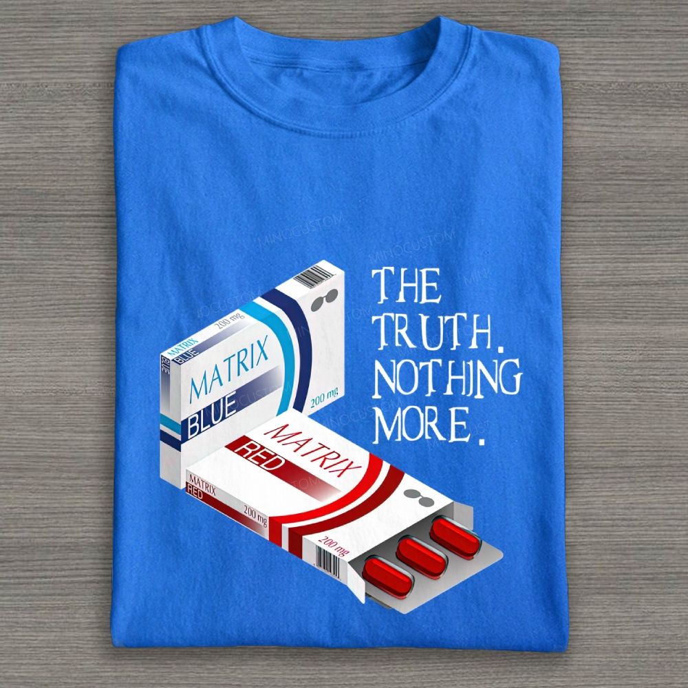 Retro Cyber Red Blue Pill Box Graphic Cotton T-shirt