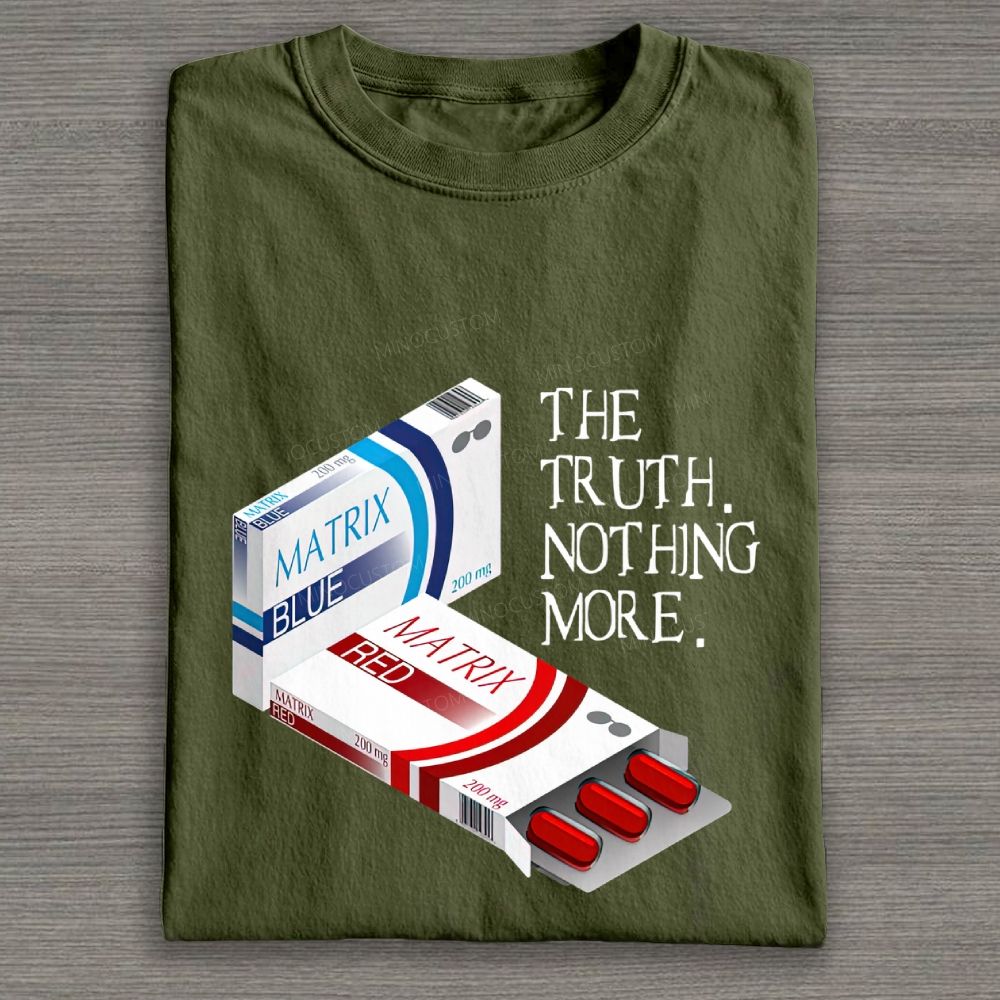 Retro Cyber Red Blue Pill Box Graphic Cotton T-shirt