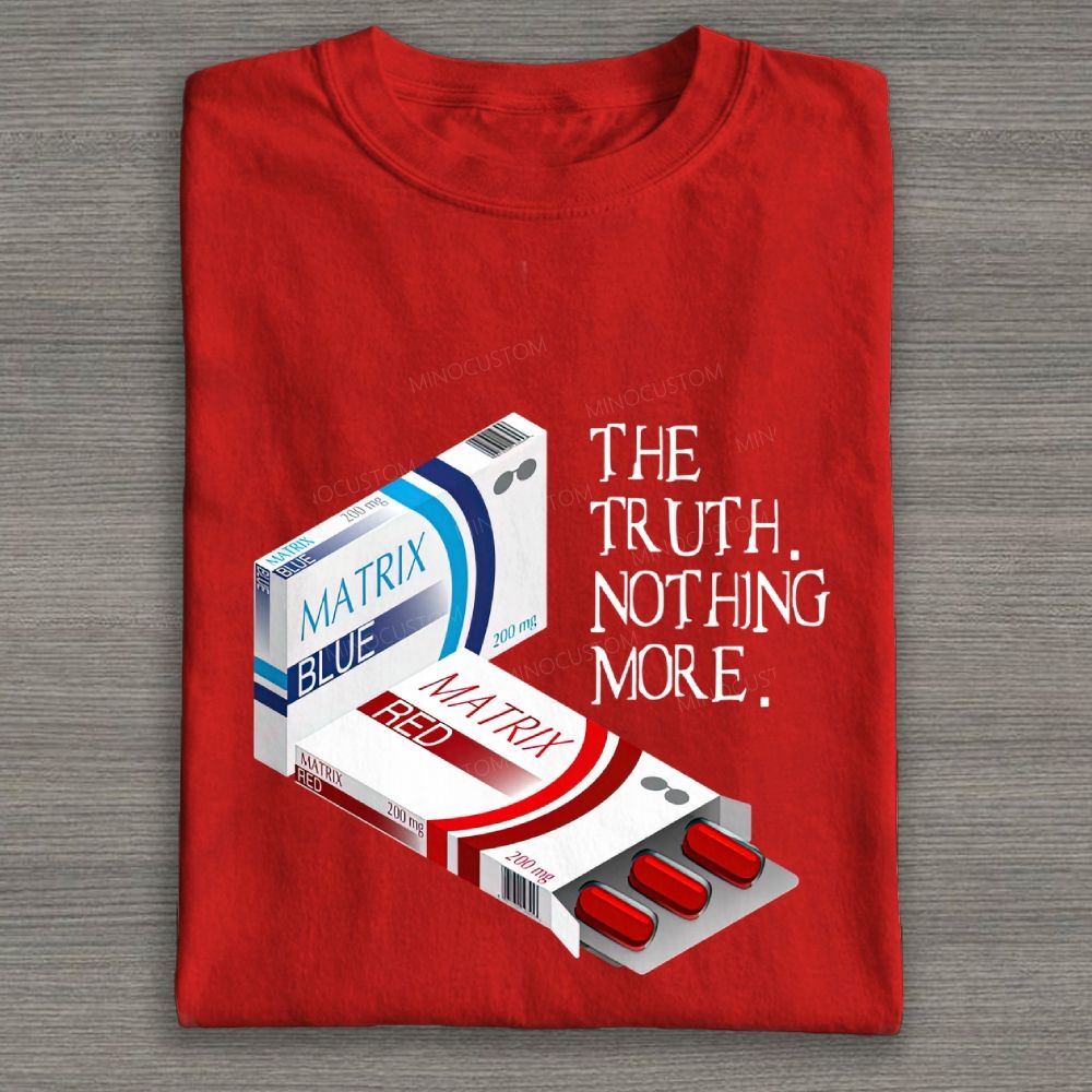 Retro Cyber Red Blue Pill Box Graphic Cotton T-shirt