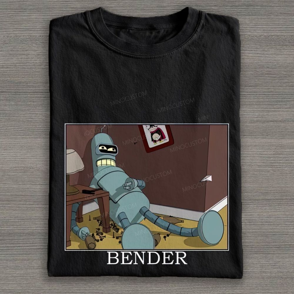 Vintage Lazy Sci‑Fi Robot Meme Graphic Cotton T-shirt