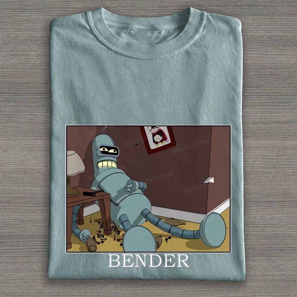 Vintage Lazy Sci‑Fi Robot Meme Graphic Cotton T-shirt