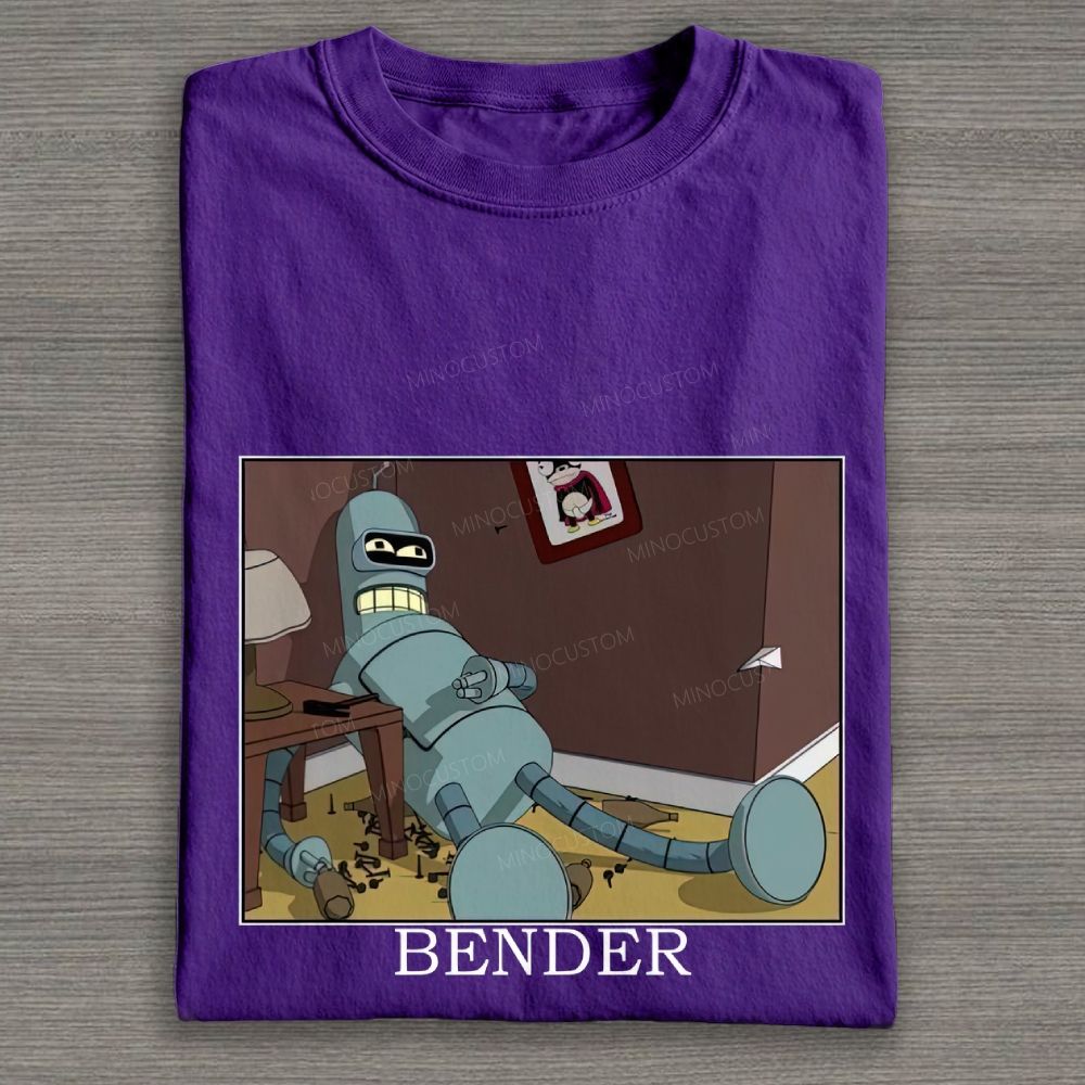 Vintage Lazy Sci‑Fi Robot Meme Graphic Cotton T-shirt