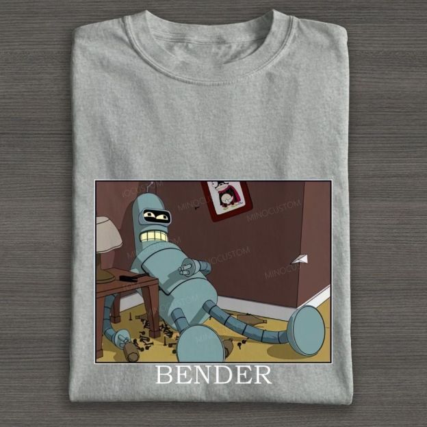 Vintage Lazy Sci‑Fi Robot Meme Graphic Cotton T-shirt