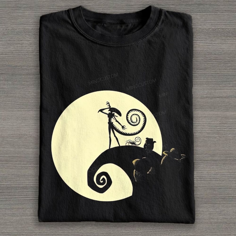 Dark Spooky Moon Monster Silhouette Graphic Cotton T-shirt