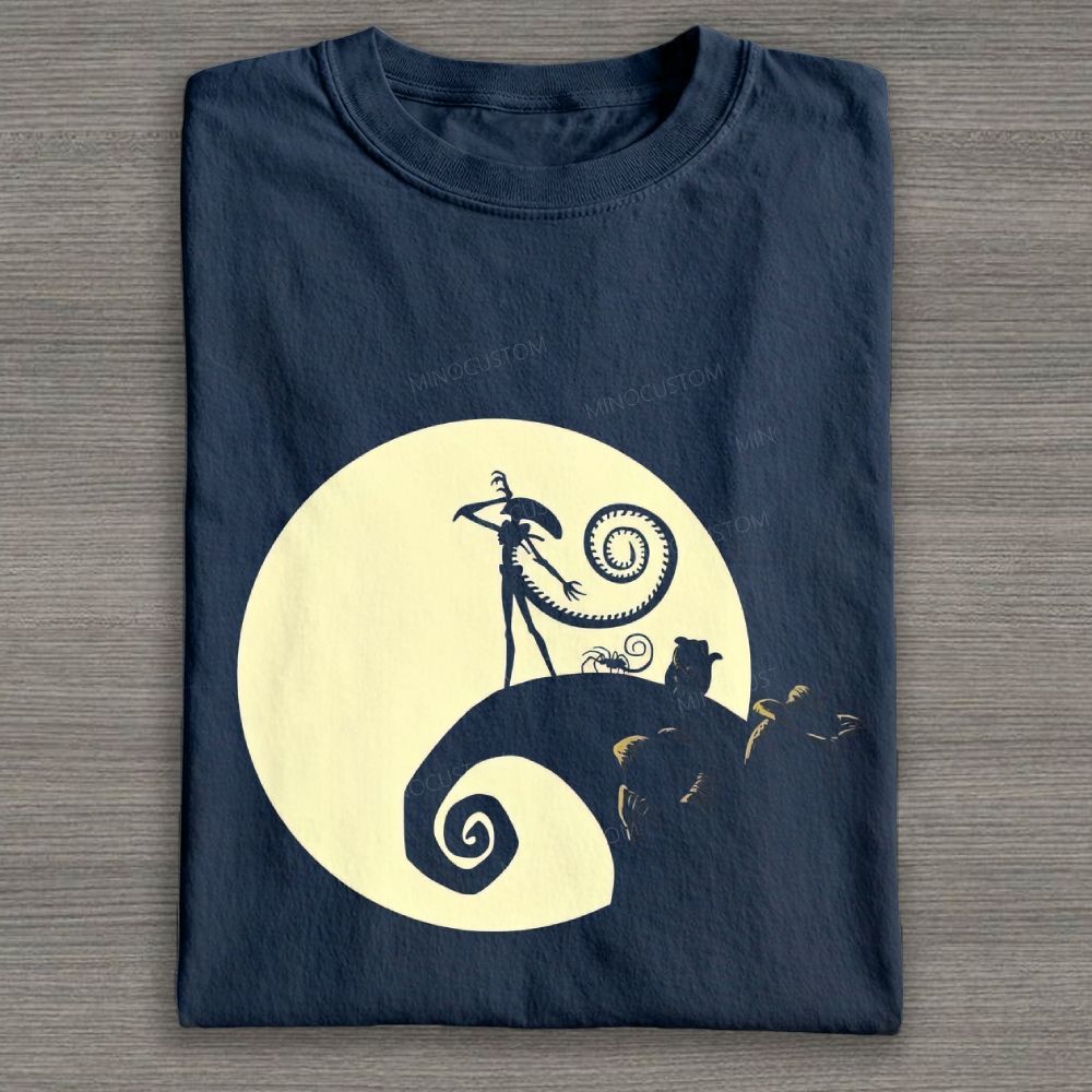 Dark Spooky Moon Monster Silhouette Graphic Cotton T-shirt