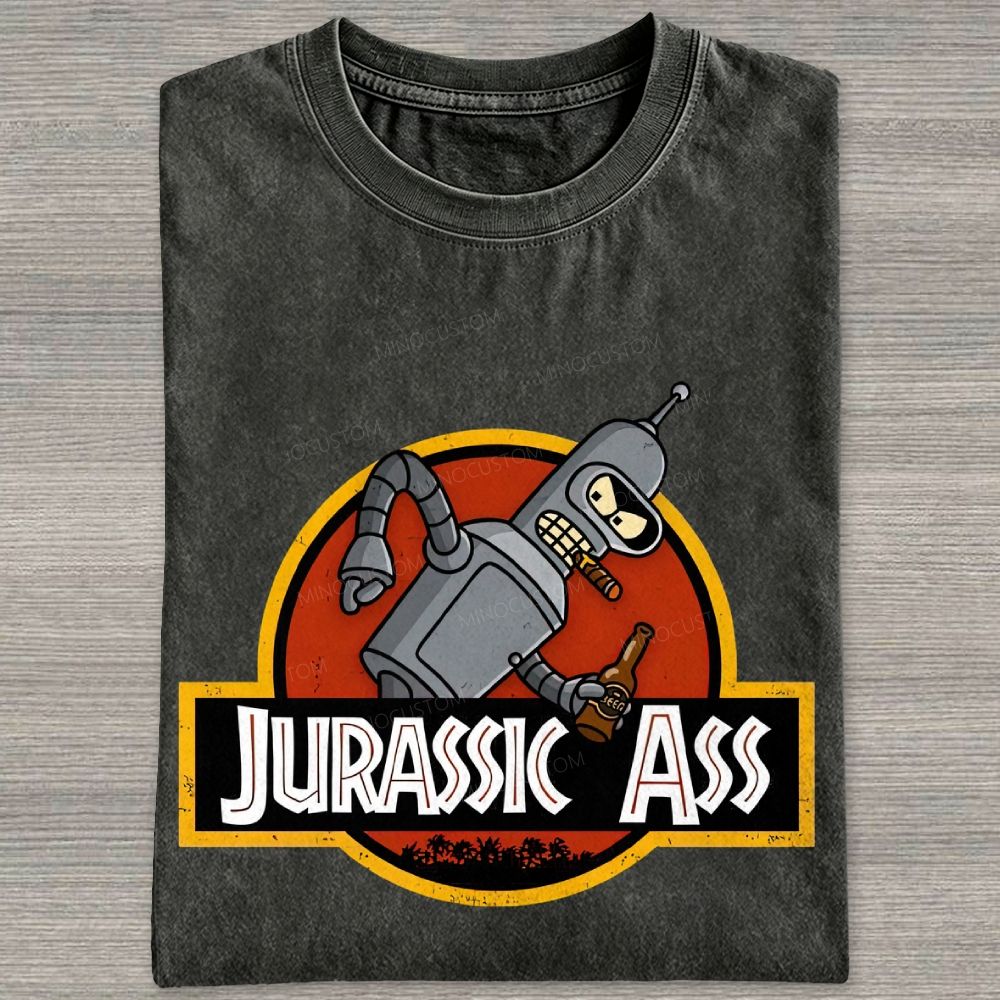 Retro Parody Space Robot Circular Badge Washed T-shirt
