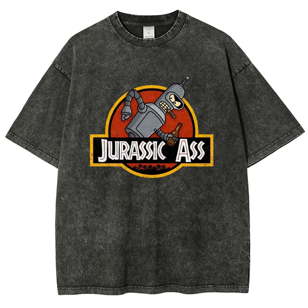 Retro Parody Space Robot Circular Badge Washed T-shirt
