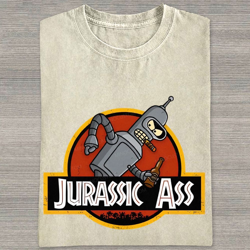Retro Parody Space Robot Circular Badge Washed T-shirt