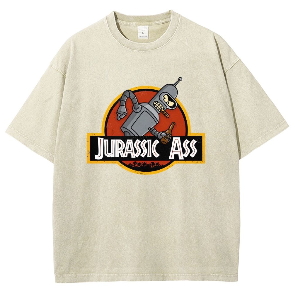 Retro Parody Space Robot Circular Badge Washed T-shirt