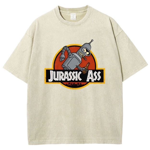 Retro Parody Space Robot Circular Badge Washed T-shirt