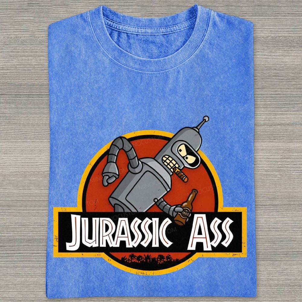 Retro Parody Space Robot Circular Badge Washed T-shirt
