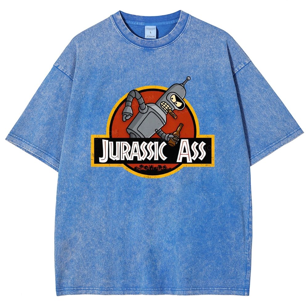 Retro Parody Space Robot Circular Badge Washed T-shirt