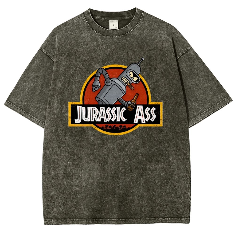 Retro Parody Space Robot Circular Badge Washed T-shirt