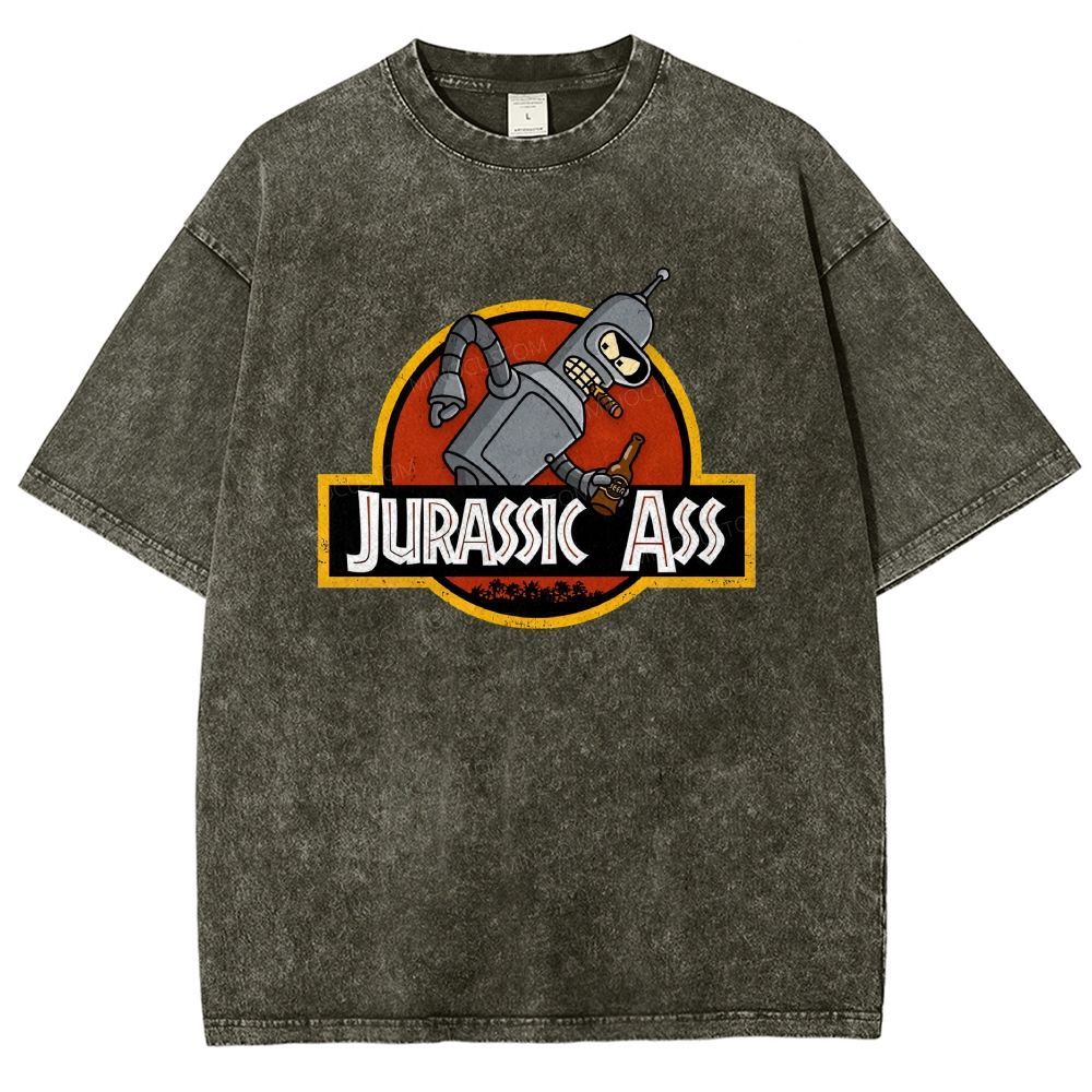 Retro Parody Space Robot Circular Badge Washed T-shirt