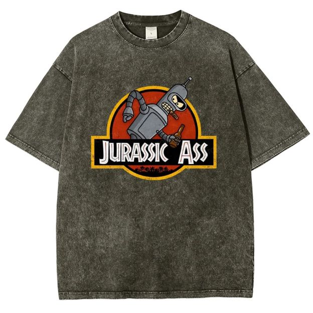 Retro Parody Space Robot Circular Badge Washed T-shirt