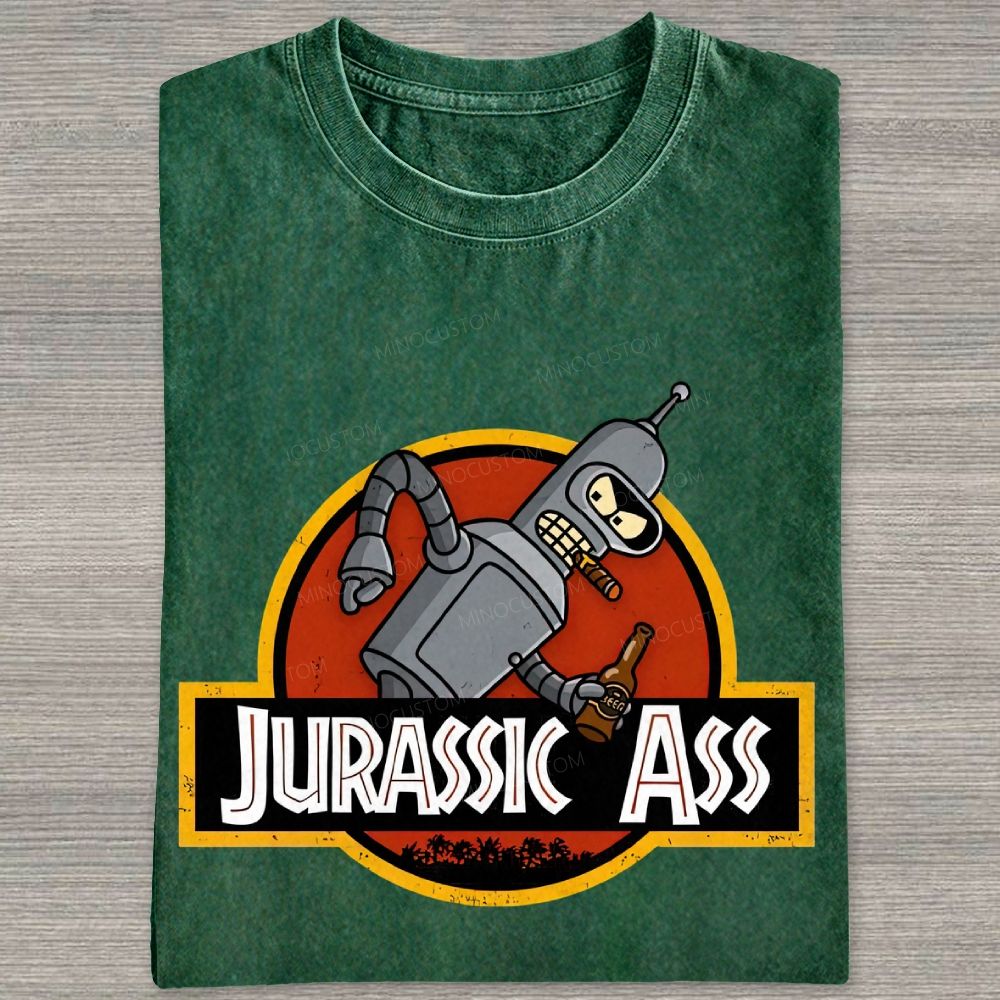 Retro Parody Space Robot Circular Badge Washed T-shirt