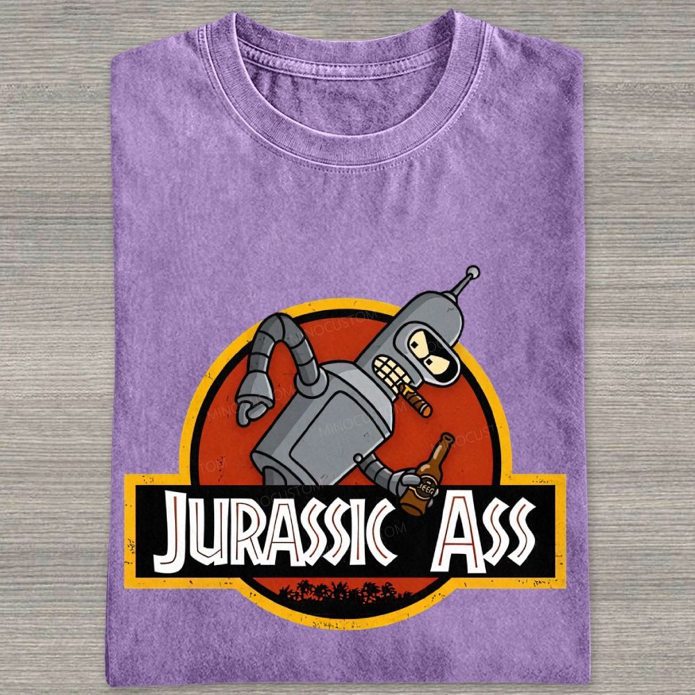 Retro Parody Space Robot Circular Badge Washed T-shirt