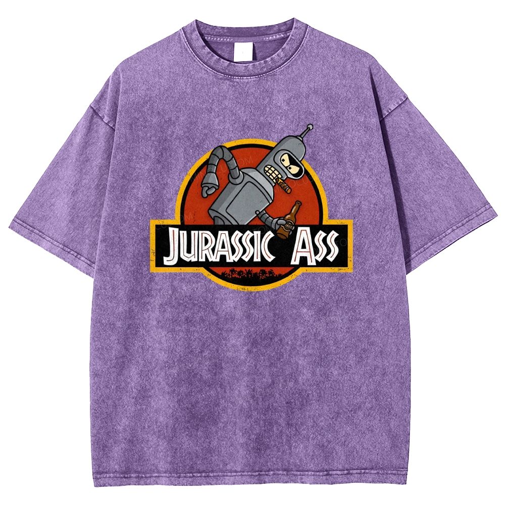 Retro Parody Space Robot Circular Badge Washed T-shirt