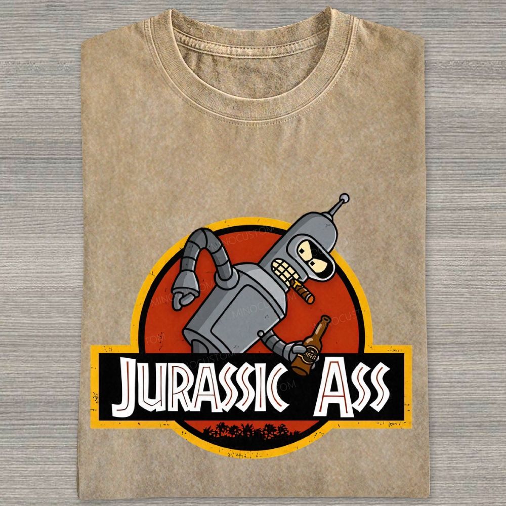 Retro Parody Space Robot Circular Badge Washed T-shirt
