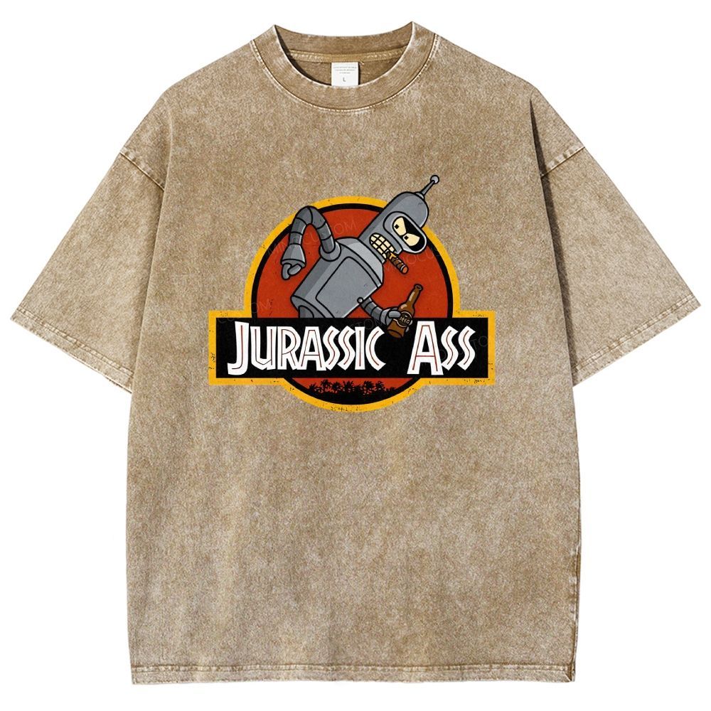 Retro Parody Space Robot Circular Badge Washed T-shirt