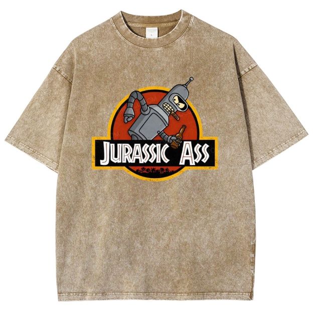 Retro Parody Space Robot Circular Badge Washed T-shirt