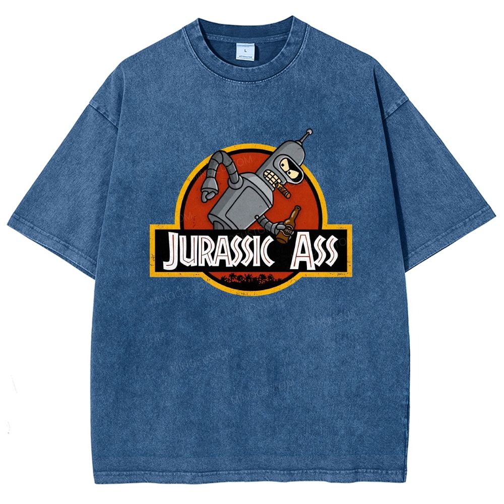 Retro Parody Space Robot Circular Badge Washed T-shirt