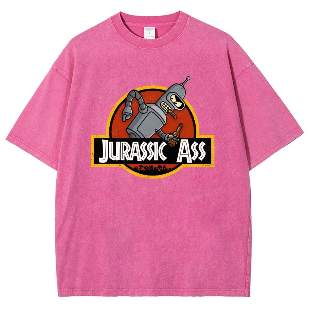 Retro Parody Space Robot Circular Badge Washed T-shirt