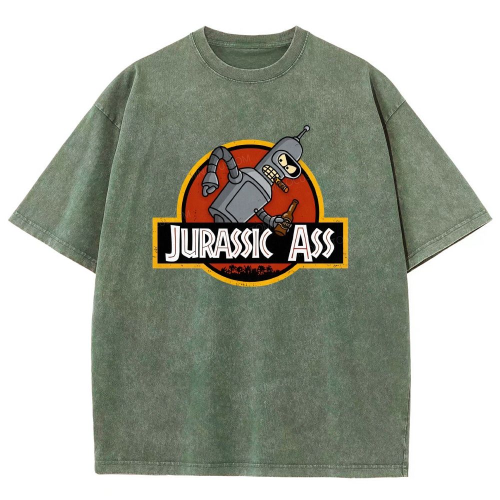 Retro Parody Space Robot Circular Badge Washed T-shirt