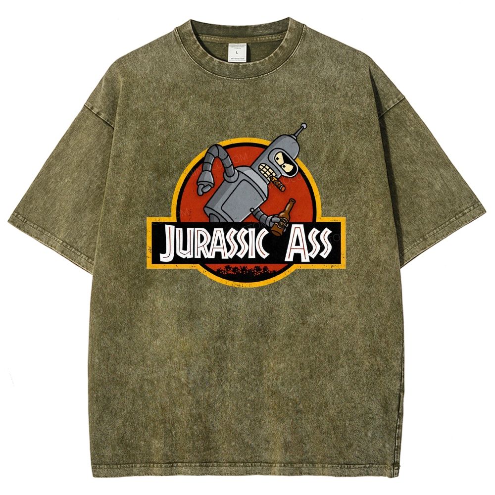Retro Parody Space Robot Circular Badge Washed T-shirt