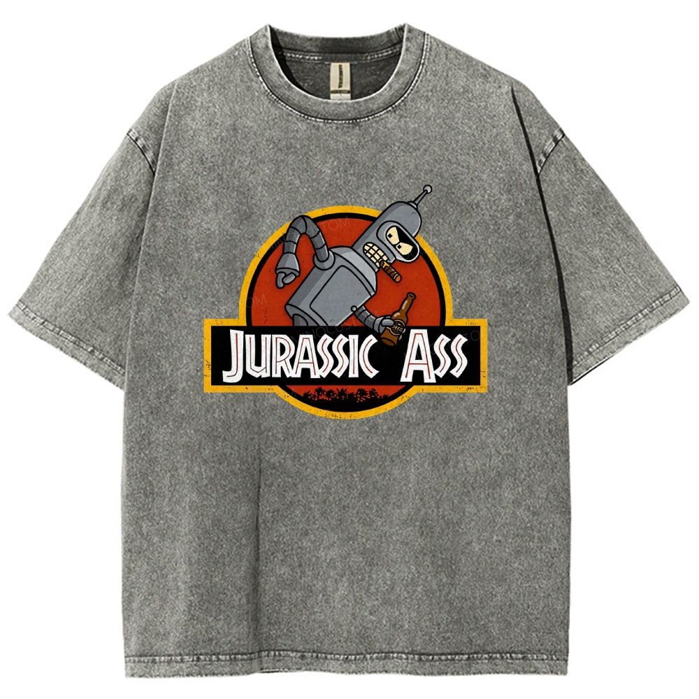 Retro Parody Space Robot Circular Badge Washed T-shirt