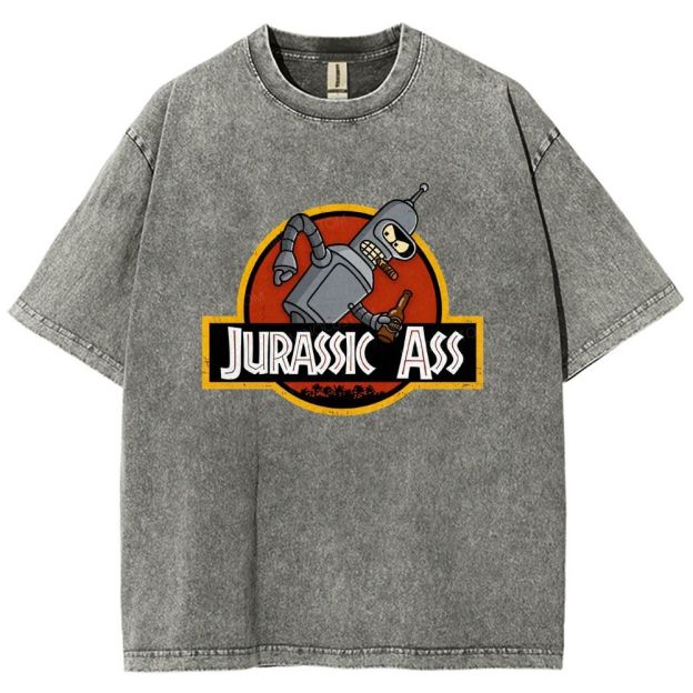 Retro Parody Space Robot Circular Badge Washed T-shirt