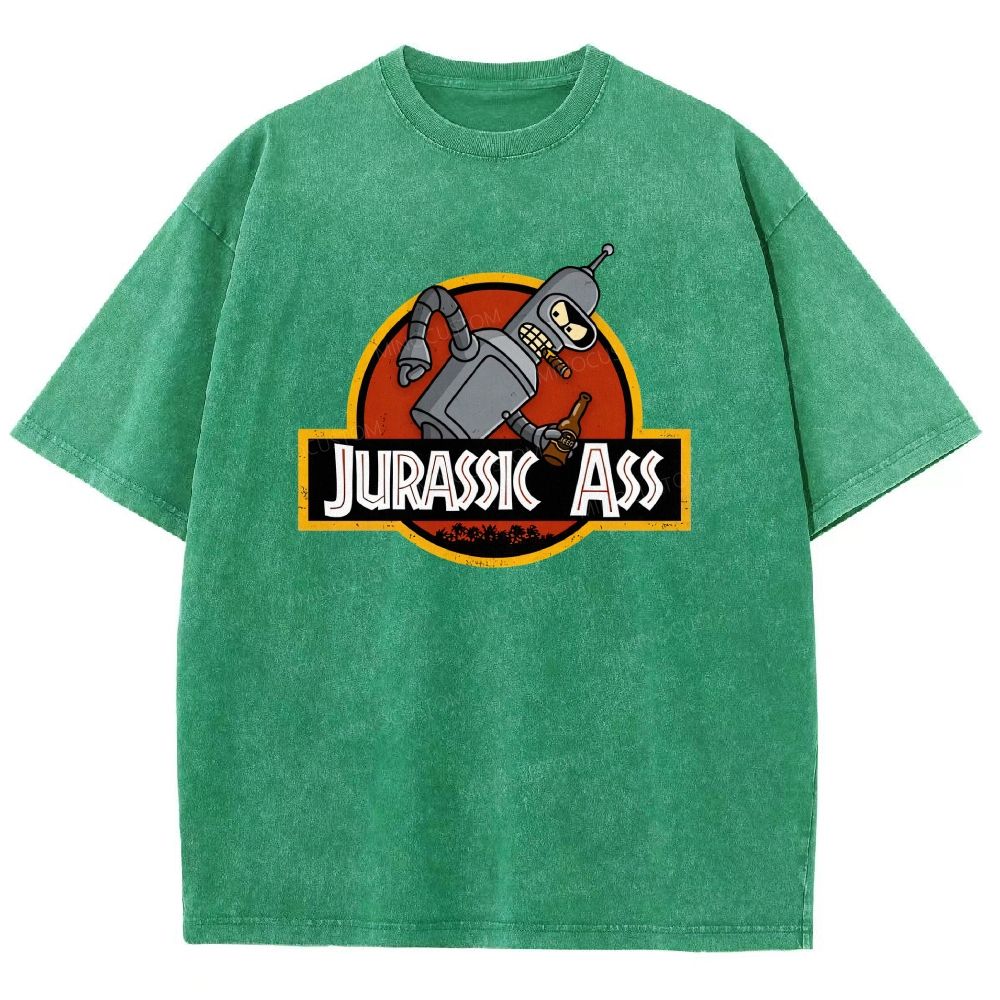 Retro Parody Space Robot Circular Badge Washed T-shirt